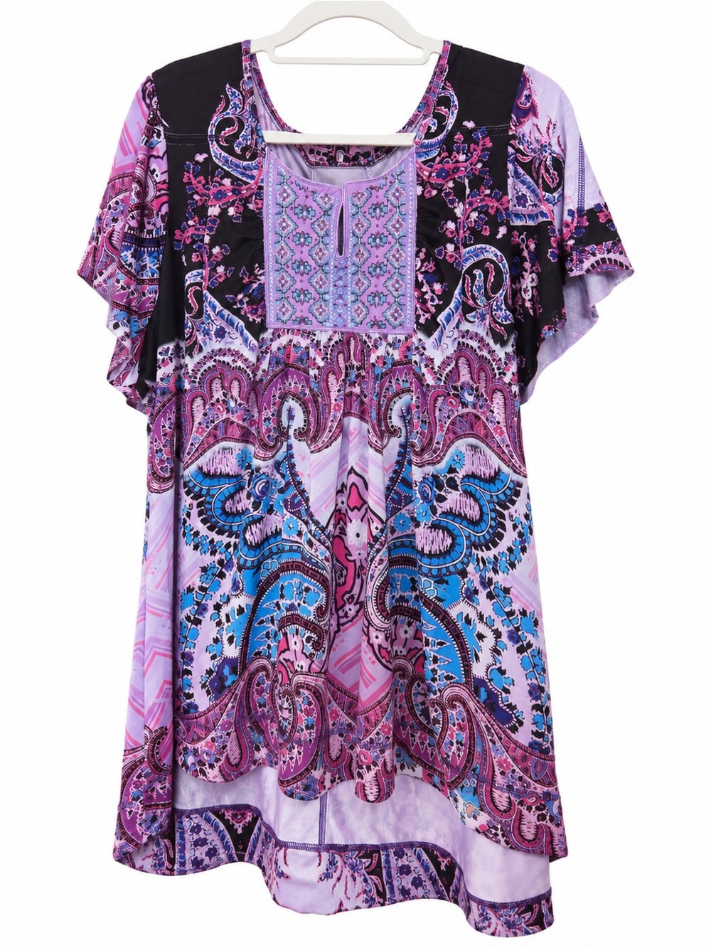 Avenue Purple Paisley Embroidered Boho Tunic